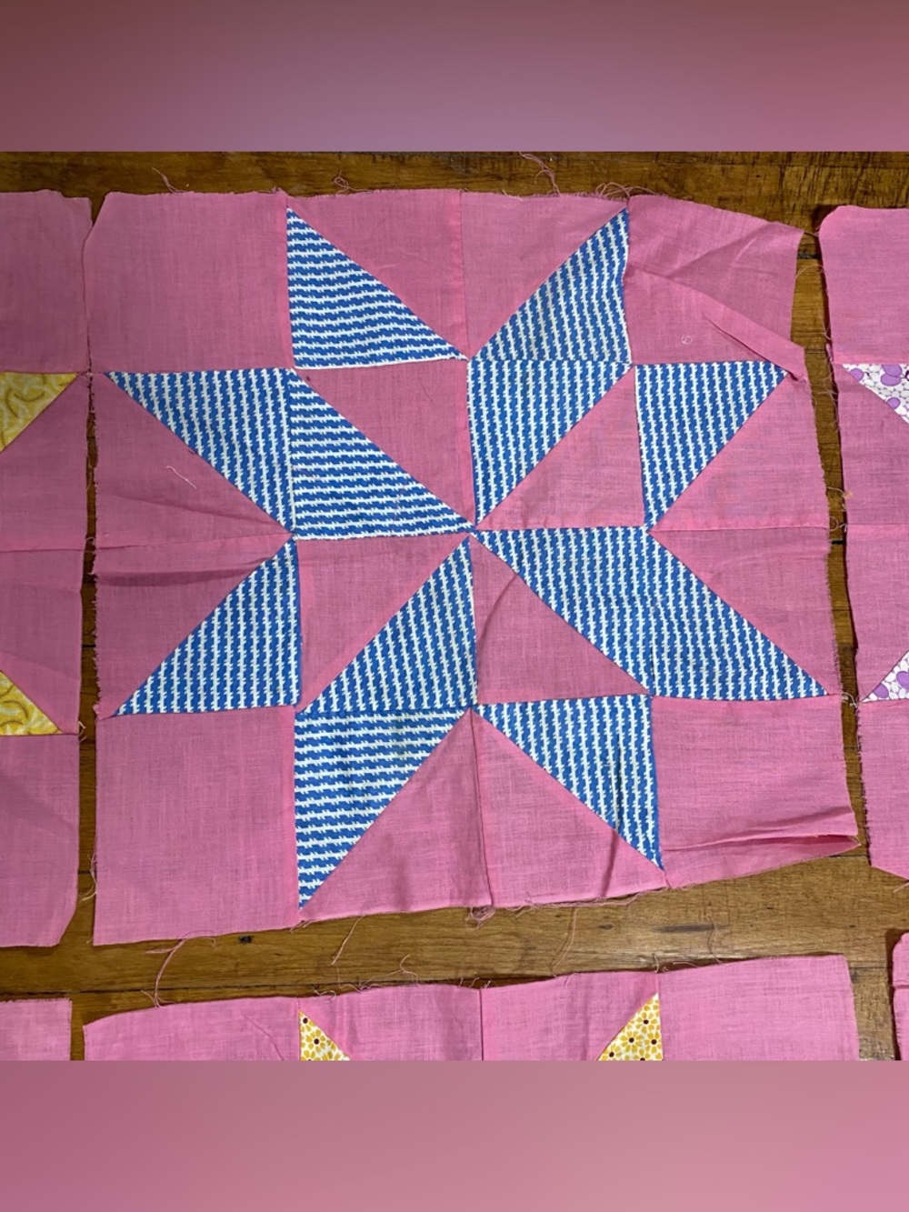 Set of 9 Vintage 8 Point Star Feed Sack Quilt Blocks 15 1/2” x 15 1/2” each - Picture 3 of 10